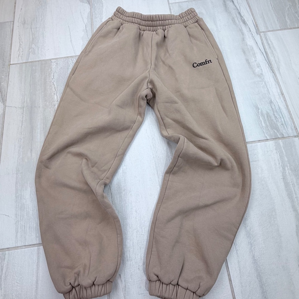 Comfrt Taupe Fleece Sweatpants M Elastic Waist Cuffed Joggers
